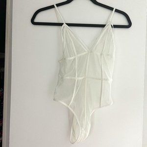 Tic Toc White Strappy Caged Mesh Bodysuit Top NWT